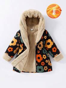 Elladie kids Áo khoác hoodie hoa nhiều màu nền đen cho bé gái có lót giữ nhiệt màu nâu, dễ thương, giản dị, đa năng, thích hợp cho mùa thu đông, ấm áp và thoải mái - Nhiều màu - Xem 2