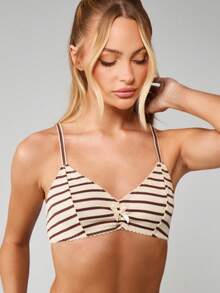 MISSGUIDED Christmas Ribbed Stripe Bralette And Boyshort Underwear Set With Lace Trim Details - Apricot - View 4