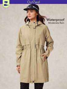 OutZeal 女式纯色简约日常长款风衣，背部交叉设计 - 卡其色 - 查看 1