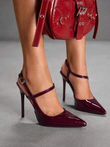 CUCCOO SZL Giày cao gót mũi nhọn vải ngọc trai màu đỏ tía thời trang gợi cảm hộp đêm tiệc sàn diễn thời trang siêu cao gót cho nữ - Bordeaux - Xem 7