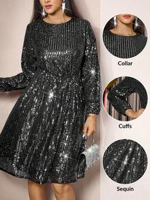 Zelara Plus Size Women Sequin Embellished Round Neck Long Sleeve Knee-Length Party Dress Winter Dress Women Winter Clothes Autumn Dress Autumn Outfits For Women New Year Dress Thanksgiving Outfit For Women Party Dress Elegant Dresses For Party Party Outfit Wedding Party Dress Elegant Dress Women  Shiny Dress  Sequin Dress Sparkly Dress Black Dress Sequin Dress Sparkly Dress Sequin Top Luxury Evening Dresses For Women Elegant Dress Party Dress Party Outfit Christmas Party Dress