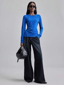 Ontre 女士纯色休闲拼接二合一T恤，都市通勤商务休闲装，办公室穿着，优雅圣诞派对新年装。 - 藍色 - 查看 5