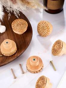 12 件天然藤条圆形橱柜把手木质抽屉拉手棕色饰面适用于厨房客厅卧室衣柜家具装饰 - 咖啡棕 - 查看 11