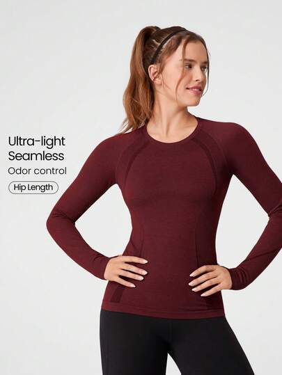 GLOWMODE Top de manga larga ajustado sin costuras, antibacteriano y ligero para el verano, de largo hasta la cadera