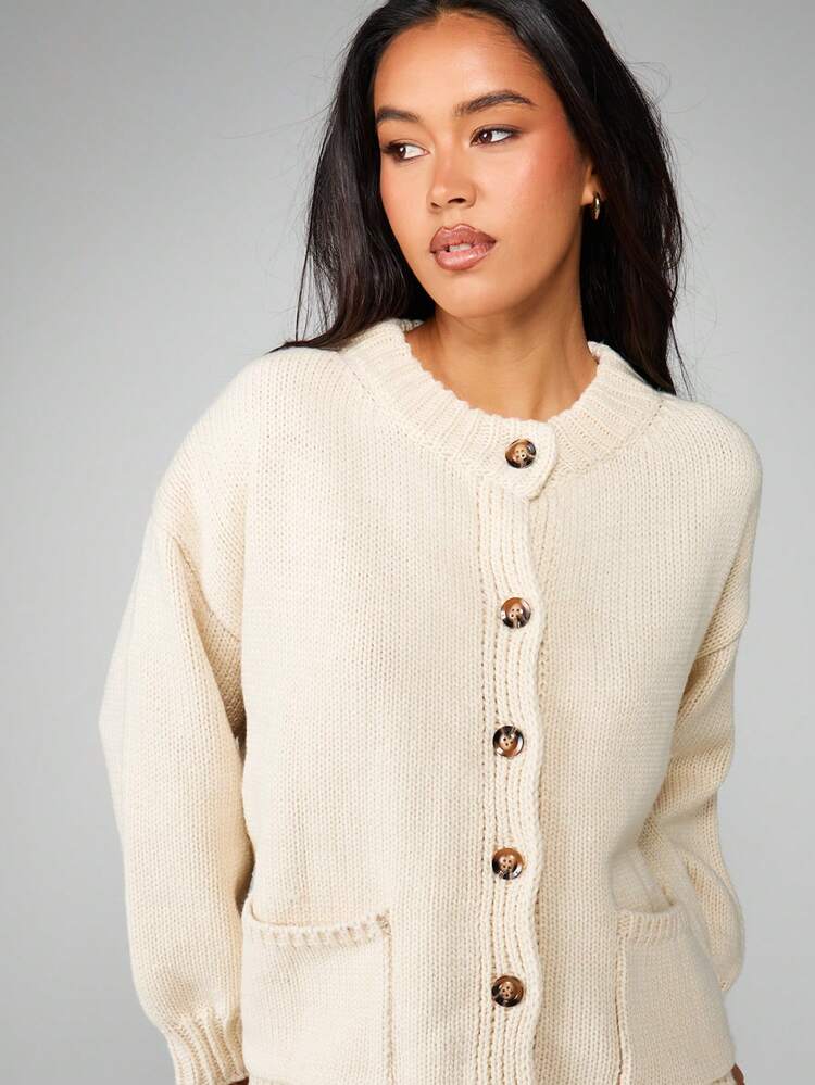 MISSGUIDED Button Up Knit Cardigan For Women Long Sleeve Cozy Fall Layering Sweater Jacket