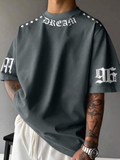 Manfinity EMRG Camiseta de manga corta de cuello redondo, corte holgado y caída de hombros, versátil para el verano