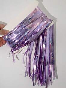 1Pc Laser Rain Curtain / 2pcs/3pcs (Blue Laser + Champagne Set) / 2pcs (Champagne Rain Curtain) Shiny Gold Birthday Party Decor Background, Housewarming, Anniversary, Wedding Decoration To Add Joyful Atmosphere - 淡紫色 - 查看 3