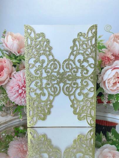 10pcs Glitter Gold Invitation Cards Personalized Greeting Card For Wedding Birthday Baptism 15th Party Decorations Supplies (No Inserts, No Envelopes) Best Gifts, Wedding Decor, Home Decor, Room Decor Party Favors Bride Graduation Birthday Decorations Bachelorette