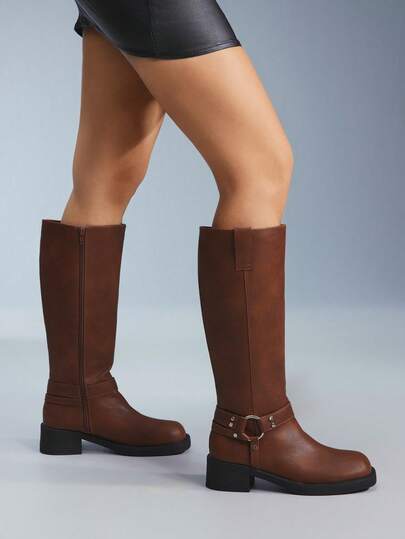 Cuccoo CUCCOO GRLICON Y2K Mode Plateau-Stiefel mit rundem Zehenbereich und Nieten-Dekor für Damen, geeignet für Halloween, Weihnachten, Partyoutfits