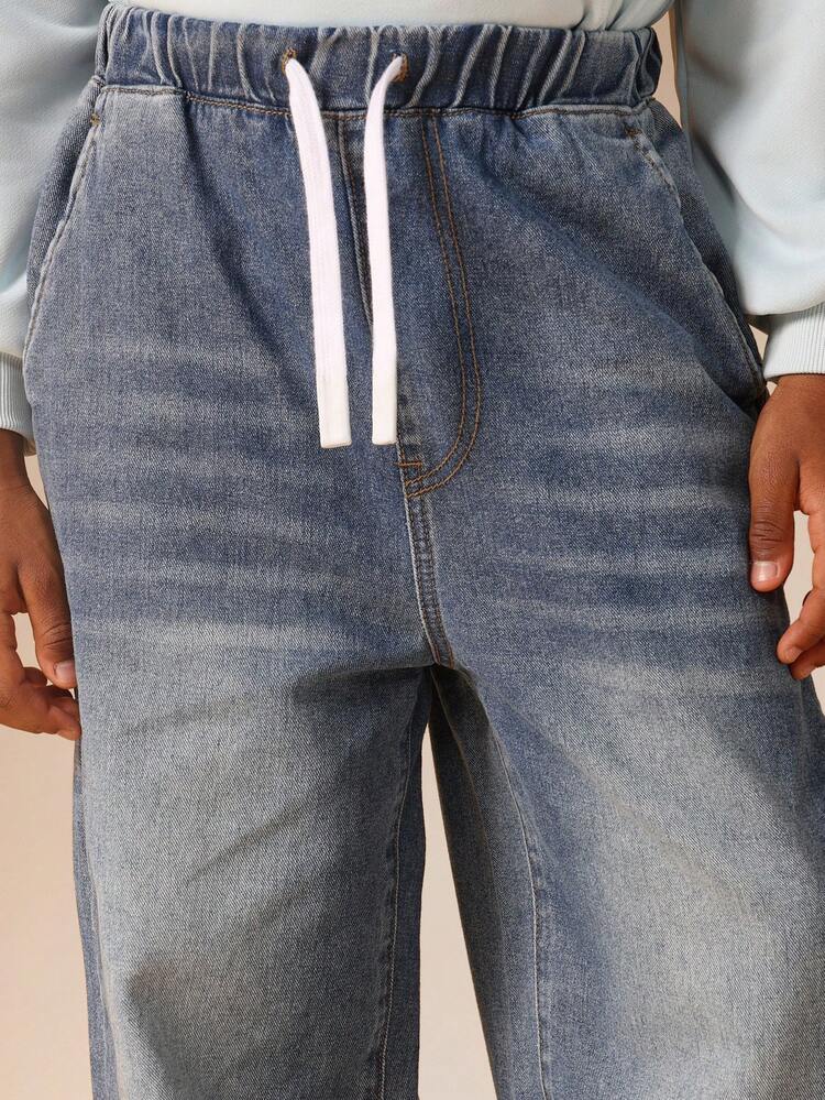 Wide Leg Denim Jeans With Drawstring