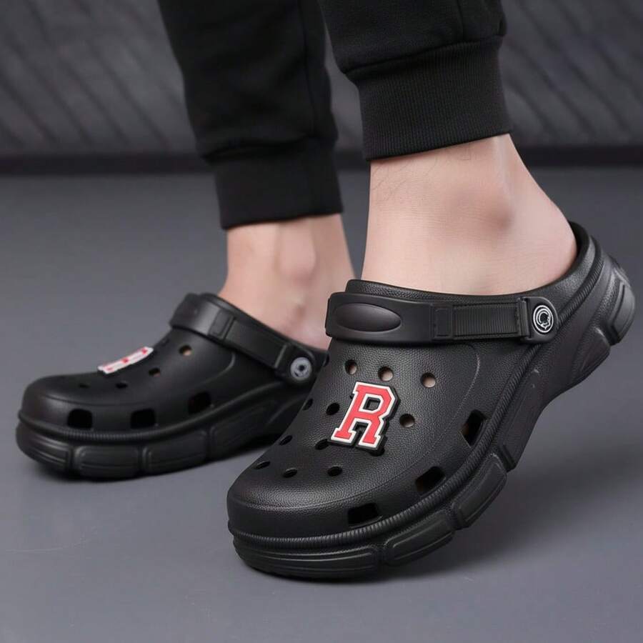 Zueco unisex ligero transpirable con orificios y correa ajustable, estilo casual, para exteriores y uso diario - Negro - Ver 1