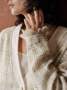 Uhlyne Chaqueta vintage de punto texturizado con cuello en V y flecos, de colores mixtos, para otoño/invierno