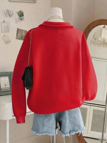 Lalippa Women's Solid Color Minimalist Everyday Zip-Up Sweatshirt - Red - View 2