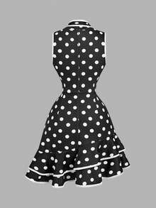 SHEIN MOD Schwarz-Weiß Polka Punkt Asymmetrischer Saum Kurzes Kleid - Asymmetrisch, Schärpe, Schleife, Rüschen, Vintage 70er, Y2K, Date, Party, Gericht, Festlich, Geburtstag, Abschlussball, Schule, Business Lässig Damen Büroanzug, Professionell, Vintage Luxus Stil, Pendler Outfit - Schwarz und Weiss - Übersicht 2