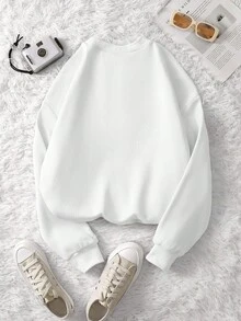 INAWLY Áo nỉ chui đầu cổ tròn dài tay họa tiết chó Dachshund thường ngày cho nữ - trắng - Xem 2