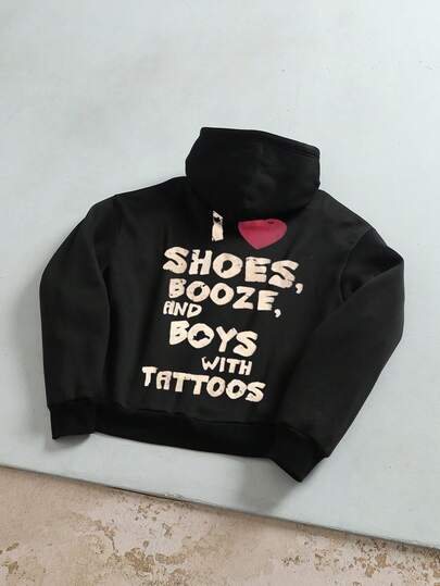 Manfinity ZONE917 Loose Fit Street Style Graphic Print Oversized Cropped Hoodie