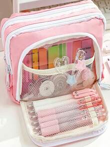 1Pc Macaron Large Pencil Case Pouch ,INS Stationery Bag, Portable Handheld Pencil Case Bag , Cosmetic Bag, For Teens Office,&School Supplies Back To School,Pencil Pouch,School Bag - 彩色 - 查看 7