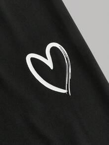 SHEIN 少女爱心印花保暖连帽衫和打底裤套装 - 白色 - 查看 5