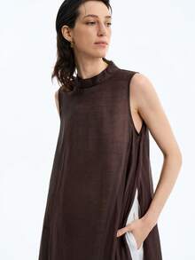 Aalyst Women's Elegant, Luxury, Minimalist Design Sense, Casual, Vacation, Commute Comfortable Loose Solid Color Contrast Patchwork Semi-Sheer Fabric Round Neck A-Line Hem Sleeveless Side Slit Maxi Dress, Spring/Summer - Multicolor - View 6