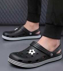 Zuecos Hombre Diseño Deportivo EVA Punta Cerrada Banda Ajustable Suela Antideslizante Estilo Juvenil Verano Playa Casa Sandalias - Negro - Ver 2