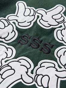 SWAVVY 男士撞色拼接手势字母刺绣长袖夹克 - 墨綠色 - 查看 6