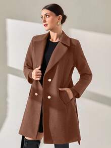 CLARA VERO Women Button And Belt Detailed Over Coat - Camel - View 1