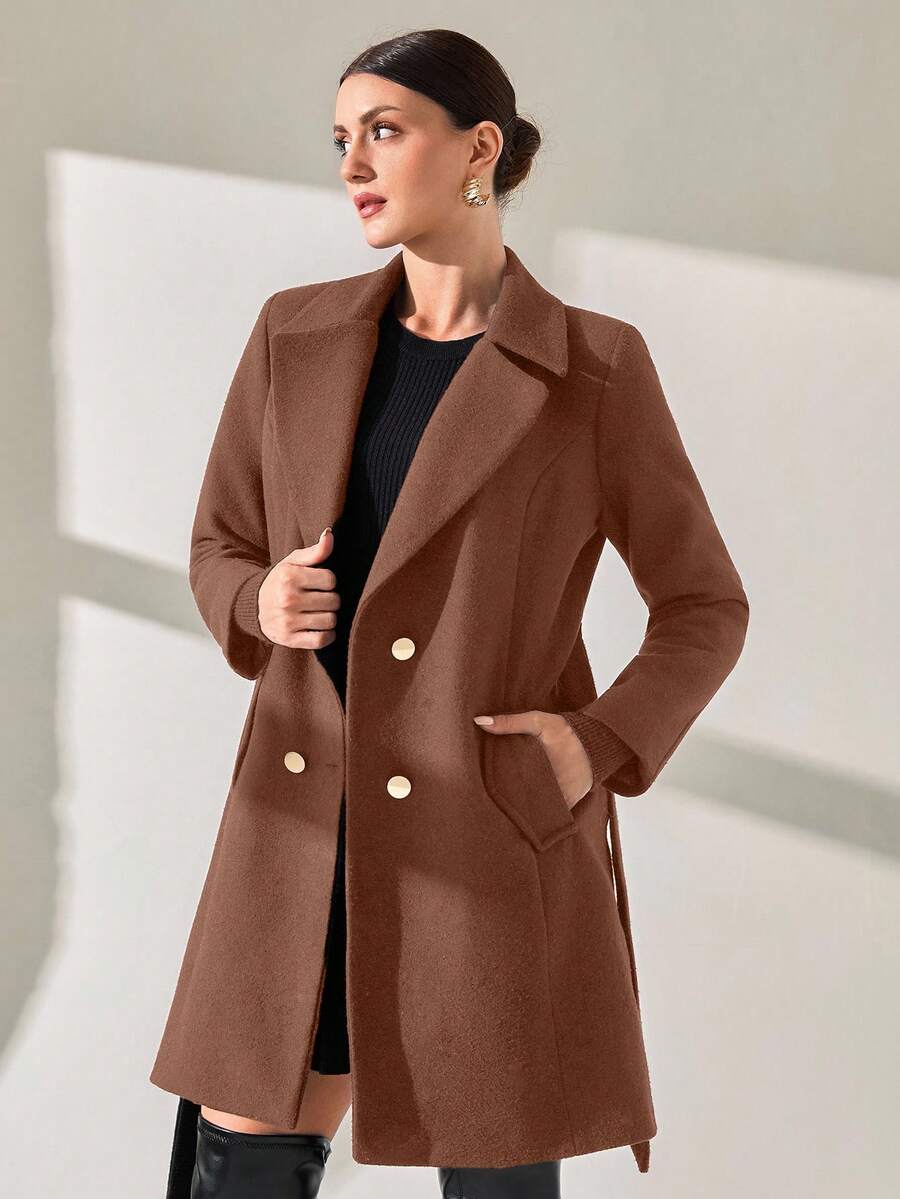 CLARA VERO Women Button And Belt Detailed Over Coat - Camel - View 1