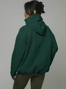 Musera Sport Chaqueta con capucha de nailon con media cremallera, bolsillo y detalle de logo, para y verano, chaqueta impermeable, senderismo, actividad, deporte casual, vacaciones, festival, invierno y - Verde Oscuro - Ver 3