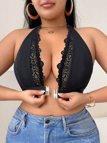 SHEIN 3pcs Set Plus Size Front-Fastening Lace Splicing Underwear Bra Set - Multicolor - View 3