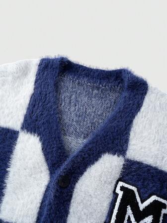 Street Life Cardigan casual de punto suave a cuadros para hombres