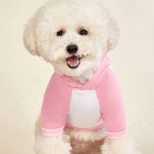 PETSIN 1 pieza Sudadera con capucha para mascotas con estampado de carta de cereza con lazo rojo para el Día de San Valentín, de patchwork rosa, blanco, gruesa y cálida para otoño e invierno, a prueba de viento para el hogar