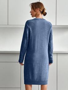 EURMUSE Váy len nữ dệt kim màu xám - Màu xanh bụi bặm - Xem 2