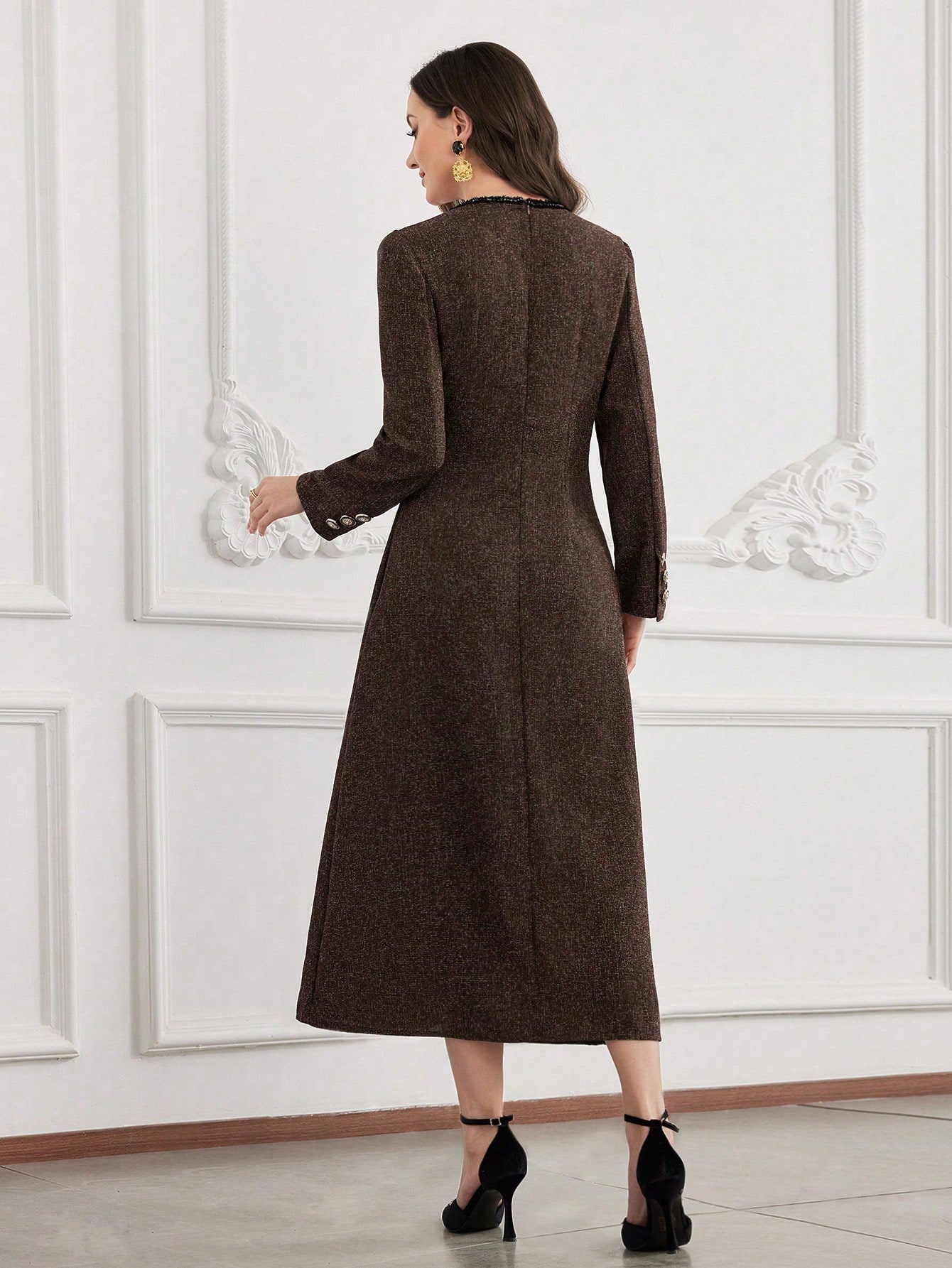 Modelyn فستان نسائي أنيق مزين بشريط مُحبوك، فستان...