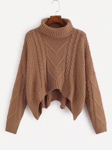 SHEIN Essnce Mixed Knit Asymmetrical Hem Jumper - Camel - View 1