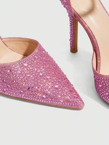 CUCCOO SZL Rhinestone Embellished Pointed Toe Stiletto High Heel Party/Wedding Pumps, Pink For Christmas Spring Shoes - Pink - View 6