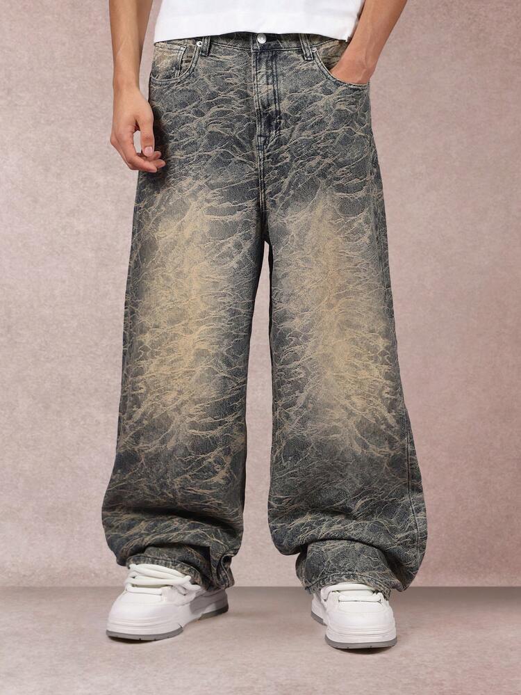 Wide Leg Acid Wash Distressed Jeans