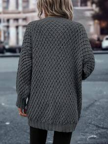 SHEIN LUNE 女式纯色 V 领落肩长袖宽松休闲度假套头衫，秋冬 - 灰色 - 查看 2