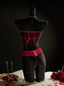 SpicyHot 女士心形抹胸性感内衣套装 - 紅色 - 查看 2