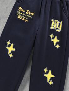 Coolqubz 2件套青少年男童时尚海军蓝和卡其色针织夹克搭配黑色印花裤，面料柔软舒适，适合跳舞、郊游、户外旅行、上学等各种场合。刺绣图案夹克，印花设计裤子，时尚酷炫的青少年服装套装 - 黑色 - 查看 3