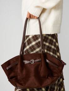 MISSGUIDED Túi Tote Da Lộn Sang Trọng Có Chi Tiết Thắt Lưng Và Quai Đeo Kép Cho Vẻ Thanh Lịch Hằng Ngày - Cà phê nâu - Xem 2