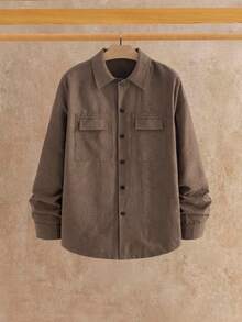Mainfolk Men's Casual Versatile Solid Color Jacquard Long Sleeve Shirt - Brown - View 7