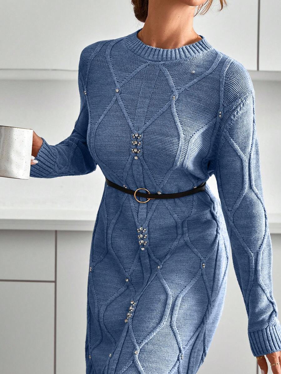 EURMUSE Váy len nữ dệt kim màu xám - Màu xanh bụi bặm - Xem 1