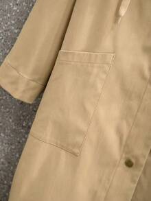 EMERY ROSE 大码女式休闲百搭通勤艺术优雅浪漫卡其色口袋风衣外套，适合秋冬季、返校季、毕业典礼、假期、情人节、音乐节、母亲节、万圣节、感恩节、复活节、国庆节、晚会、约会、派对、户外活动等场合。 - 卡其色 - 查看 6