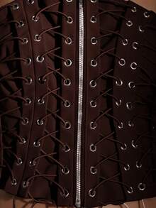 MUSERA PU拉链前系带修身束身胸衣上衣，适合秋季可爱乡村西部风情夜生活、性感假日派对、春夏节日 - 巧克力棕 - 查看 6