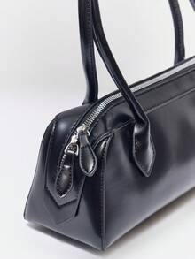 MUSERA Slim Long Strap Faux Leather Bowler Bag - Black - View 6