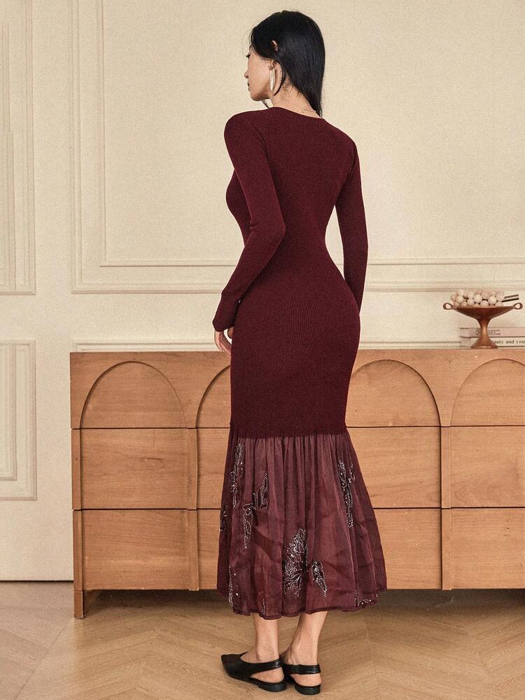 Women's Elegant Long Knit Sweater Dress, Suitable For Casual, New Year, Christmas, Wedding, Party, Formal Events, Autumn/Winter/Spring