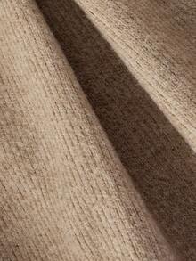 SHEIN MOD Women High Waist Metal Belt A-Line Pleated Knitted Brushed Short Skirt, Autumn/Winter - Khaki - View 4