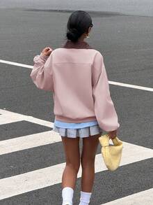 Muchica جاكيت كاجوال للنساء بطباعة فارس وياقة ملونة بتصميم أكمام طويلة للموسم الخريفي - وردي - مشاهدة 2