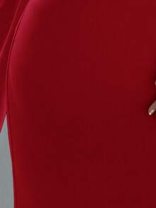 Aloruh 女士纯色斜肩修身优雅性感连衣裙 - 紅色 - 查看 9