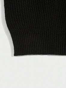 SHEIN 青少年男孩休闲纯色圆领针织毛衣，简约百搭百搭上衣，适合通勤、学校、日常休闲、度假、户外、大学派对、秋冬 - 黑色 - 查看 4